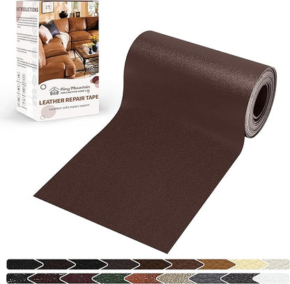 KING MOUNTAIN Leather Repair Patch,4 x 63 Inches self Adhesive Leather Repair Tape for Damaged Leather Furniture, Sofa Seating,Car Seats, Leather Goods（Coffee Brown）