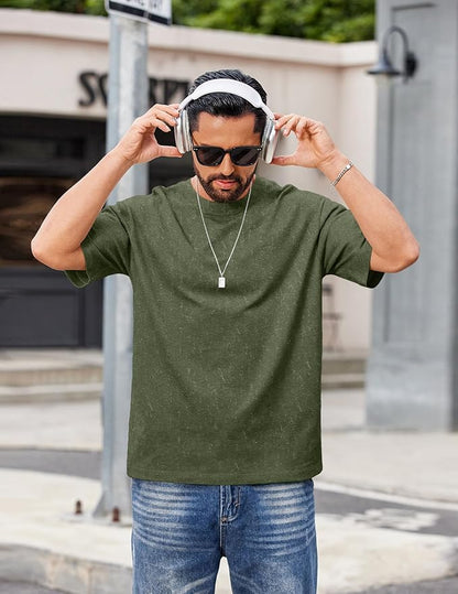 COOFANDY Men's Cotton T-Shirts Oversized Shirt Short Sleeves Streetwear Loose Fit Summer Tee Tops Washed Basic Unisex Shirts