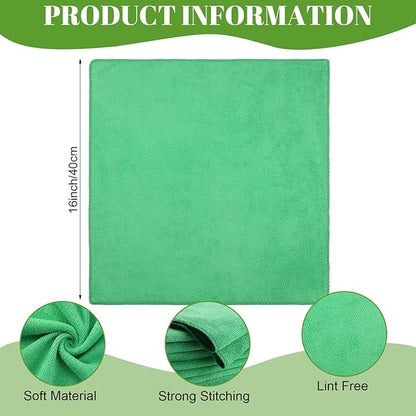 Nuenen 60 Pcs Microfiber Cleaning Cloths for Cars 16 x 16 Inch Ultra Absorbent Car Towels Drying Reusable Cleaning Supplies House Kitchen Window Microfiber Towel (Green)