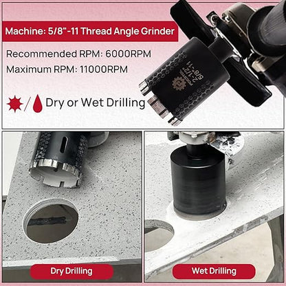 Diamond Core Drill Bit - FOCSTOL 2-1/2''(65mm) Laser Welded Hole Saw for Dry or Wet Drilling Granite Marble Concrete Quartz 5/8''-11 Thread