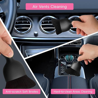 Qydipclin 7pcs Windshield Cleaner Tool Car Window Cleaning Wash Kit with 4 Reusable Microfiber Pads 1 Spray Bottle and Extendable Handle Auto Glass Wiper Kit, Pink