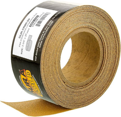 Dura-Gold Premium Gold 80 Grit PSA Longboard Sandpaper, 20 Yard Roll, 2-3/4" Wide, Self Adhesive Stickyback, Woodworking & Automotive Sandpaper Roll, Air File Sand Paper, Auto Sanding Blocks