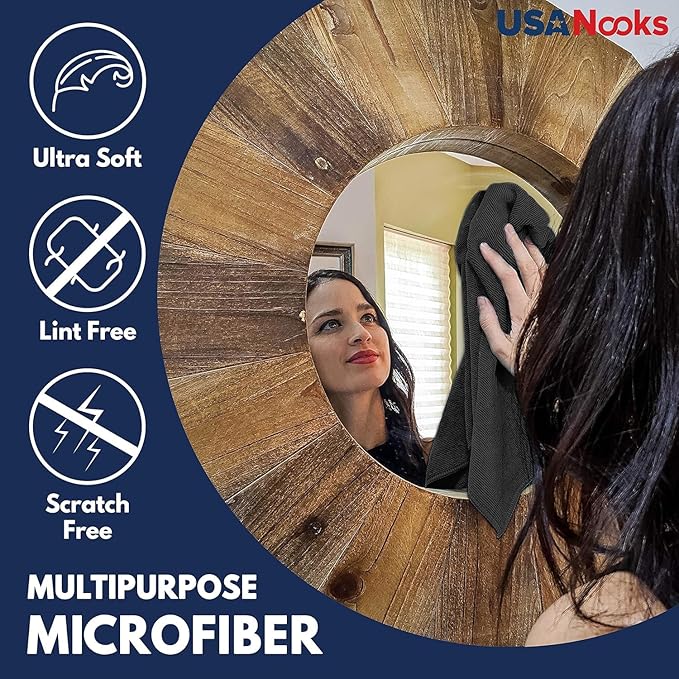 USANOOKS Microfiber Cleaning Cloth - 1200 Washes, Ultra Absorbent Towels Grip Root Weave Grime - 24pack - Black