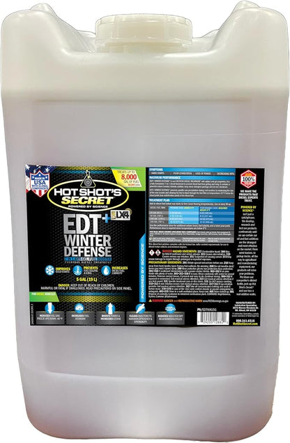 Hot Shot's Secret EDT+ Winter Defense - 7-in-1 Anti-Gel Fuel Booster – Winter Diesel Fuel Treatment - Boosts Cetane for Better Performance – Adds Lubricity - Protects Fuel System - 5 Gallons
