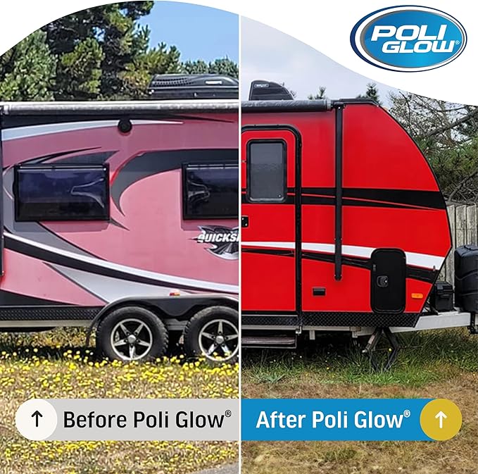 Poli Glow Boat & RV Polish Kit with Applicator Mitt - 32 oz High-Gloss Fiberglass Polish for Boats and RVs - Easy to Apply, Long-Lasting Shine - Hydrophobic Boat Cleaner - UV Protection - 2-in-1 Kit