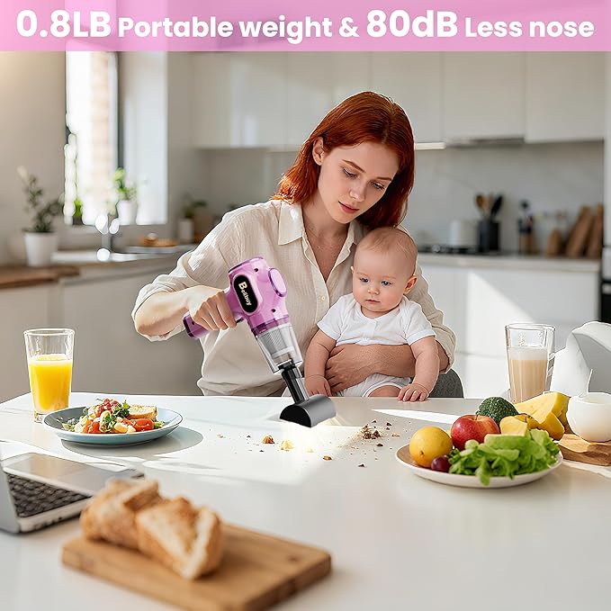 BELIBUY Women-Friendly Cordless Pink Car Vacuum Cleaner – 15000Pa Portable Mini Handheld Vacuum Cleaner, Effortlessly Handles Car,Office,Home & Pet Cleaning