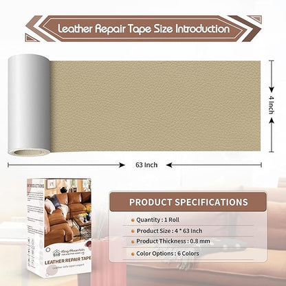 KING MOUNTAIN Leather Repair Patch,4 x 63 Inches self Adhesive Leather Repair Tape for Damaged Leather Furniture, Sofa Seating,Car Seats, Leather Goods（Medium Beige）