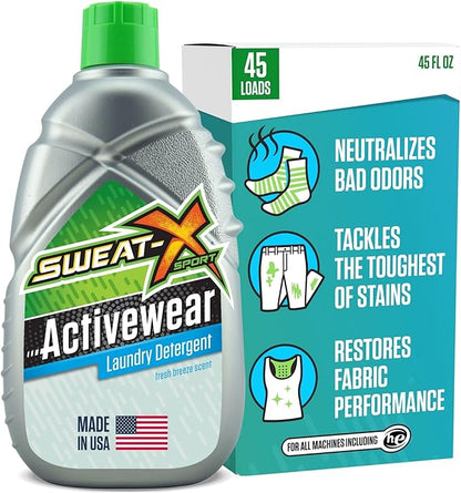 Sweat X Original Activewear Laundry Detergent – Remove the Worst Odors & Toughest Stains – High Performance Sports Wash for Training Gear & All Fabric Types – 45 Loads – 1 Pack