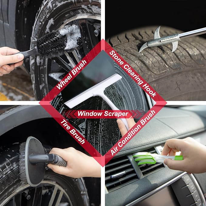 GPUSFAK 39Pcs Car Wash Cleaning Kit with Foam Gun Sprayer Detailing Brushes Collapsible Bucket Windshield Cleaning Tool Tire Brush Towels Complete Interior Exterior Detailing Set for Car
