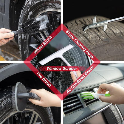 GPUSFAK 39Pcs Car Wash Cleaning Kit with Foam Gun Sprayer Detailing Brushes Collapsible Bucket Windshield Cleaning Tool Tire Brush Towels Complete Interior Exterior Detailing Set for Car