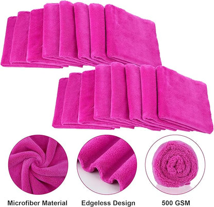 Shimeyao 30 Pcs 16 x 16 Inch Edgeless Microfiber Plush Towels for Cars Detailing Drying Wash Polishing Absorbent Cleaning Cloths, 500 GSM (16 x 16 Inch, Fuchsia, 30 Pcs)