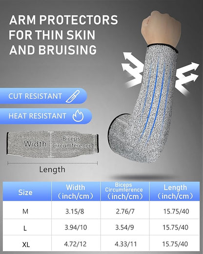 Geyoga 2 Pairs Arm Sleeves Guards Arm Protectors for Thin Skin and Bruising Protective Cut Resistant Sleeves for Men Women(X-Large,Hppe,Gray)