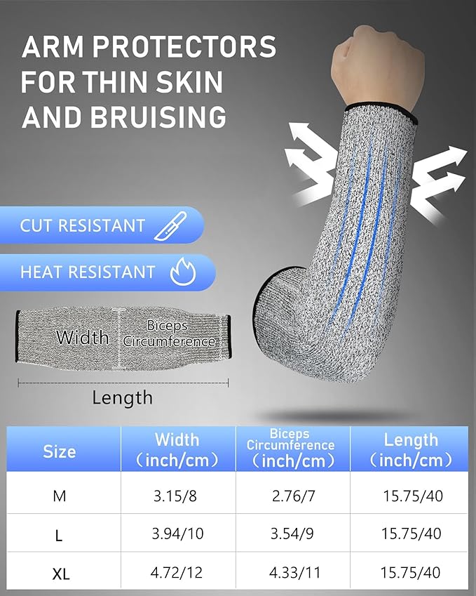 Geyoga 2 Pairs Arm Sleeves Guards Arm Protectors for Thin Skin and Bruising Protective Cut Resistant Sleeves for Men Women(Medium,Hppe,Black, Gray)