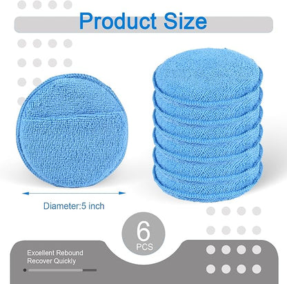 YAIOZHS 6PCS Wax Applicator Pads, 5" Microfiber Applicator Pad with Finger Pocket, Foam Buffing Pad for Car Detailing & Cleaning