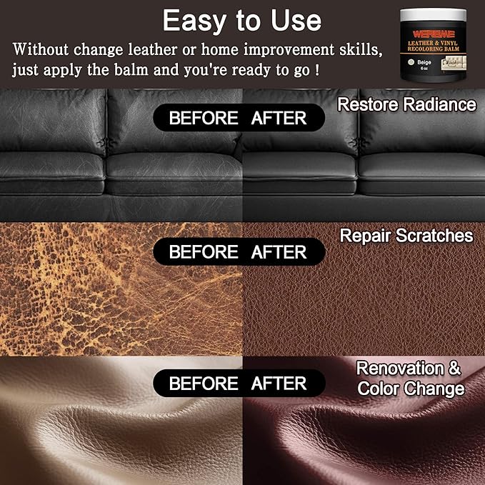 WERBME Leather Recoloring Balm & Color Restorer - Multipurpose Dye & Paint for Faded Leather Couches, Car Seats, Shoes | Fix Scratches on Clothing, Furniture & Accessories(Beige)