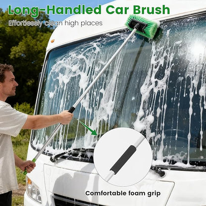 Car Wash Brush with Long Handle, 60'' Soft Bristle Cleaning Brush, Car Cleaning Brushes, Carwash Brushes for SUV, RV, Boat, Truck, House Siding, Sweep Snow, Green
