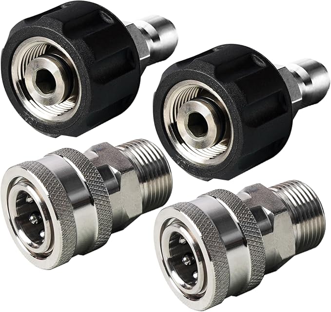 Pressure Washer Quick Connect Kit, Stainless Steel Quick Disconnect Kit, M22 Metric Male Thread Quick Connector, M22 Swivel to 3/8" Quick Connect (4 Pack)