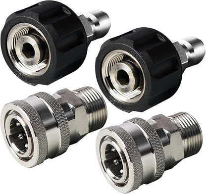 Pressure Washer Quick Connect Kit, Stainless Steel Quick Disconnect Kit, M22 Metric Male Thread Quick Connector, M22 Swivel to 3/8" Quick Connect (4 Pack)
