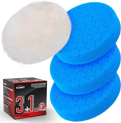 KUIMIT Blue Polish Pad, 3Pcs 5.5 Inch Face for 5 Inch Buffing Polishing Pads and Woolen Pads 125mm Backing Plate Compound Buffing Sponge for Car Buffer Polisher Compounding, Polishing and Waxing