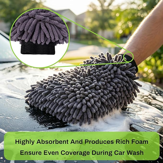 SZTCECDM 4Pack Scratch-Free Car Wash Mitt with Elastic Wrist Cuff & Waterproof Lining, High-Density Microfiber Mitt for Car Detailing, Protects Hands & Paint,Household Cleaning Glove Set(Grey)
