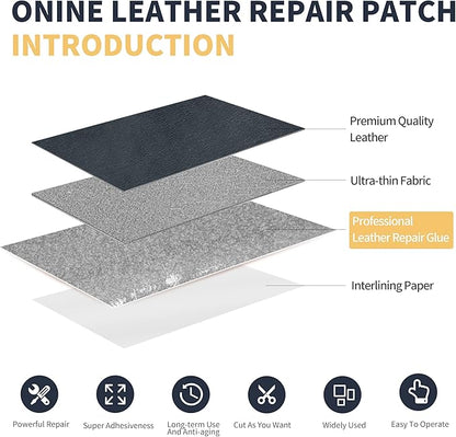 ONine Leather Repair Patch，Leather Repair Tape, 3 x 60 inches Leather Repair Patch for Furniture,Vinyl Repair Kit，Leather Couch Patch，for Sofas, Furniture, Car Seats, Office Chairs(Dark Grey)