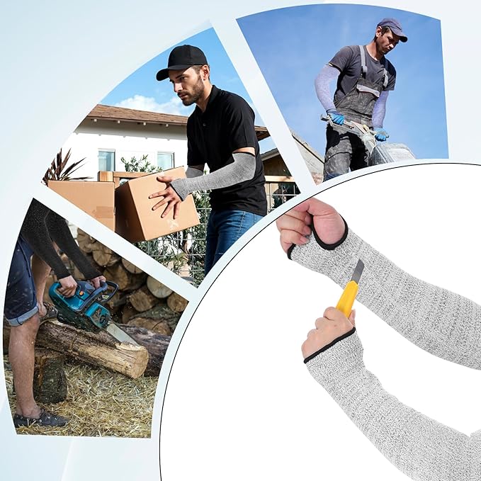 cobee 3 Pairs level 5 Cut Resistant Sleeves, 18 In Anti Cut Arm Protection Sleeves Thumb Slot Cut Protection Gardening Sleeves for Men Women Arm Protector for Thin Skin