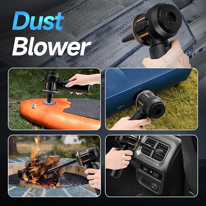 Nvrtio Portable Cordless Mini Car Vacuum Cleaner 16KPa - 80000RPM Brushless Motor Handheld 4-in-1 Compressed Air Duster & Air Blower & Pump Hand Held Vacuum for Car, Home, Office, Camping, Pet