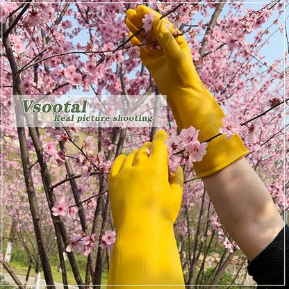 Vsootal 8 Pairs Reusable Household Cleaning Gloves, Rubber Kitchen Dishwashing Gloves,Extra Thickness, Long Sleeves, for Washing Dishes, Pet Care(Large, Yellow)