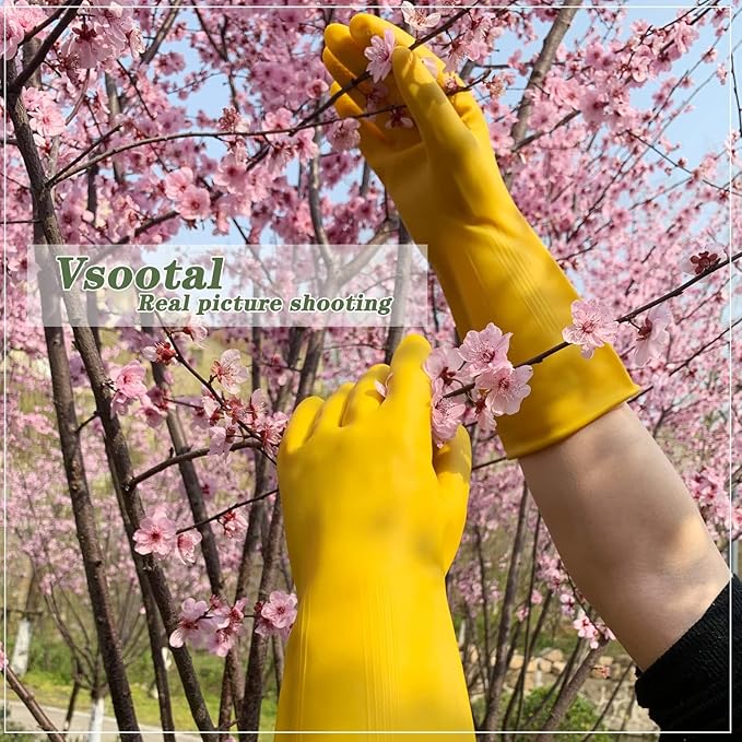Vsootal 8 Pairs Reusable Household Cleaning Gloves, Rubber Kitchen Dishwashing Gloves,Extra Thickness, Long Sleeves, for Washing Dishes, Pet Care(Small, Yellow)