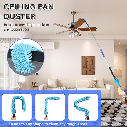 30 Foot High Reach Cleaning Kit with 6-24FT Telescoping Pole - High Ceiling Dusting and Window Cleaning Kit, Cobweb Duster, Window Washer & Squeegee, Fan Duster and Feather Duster