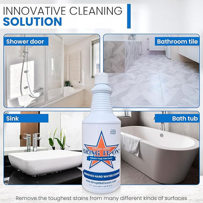Bring It On Cleaner Water Spot Polishing Kit | For Shower Glass and Windows | Tile and Grout Polishing | Included Drill Scrub Brush, Microfiber, 8 ounces Water Spot Remover