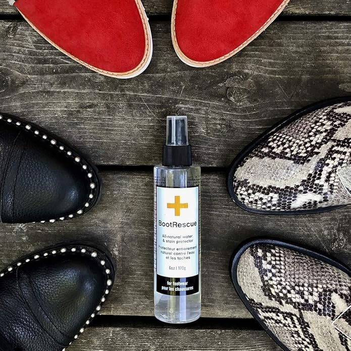 Boot Rescue All-Natural Premium Protector Spray. Waterproof, Snowproof & Stainproof Shoes & Boots. Fragrance free. Works on Leather, Fabric & Even Delicate Suede. 6oz/170ml bottle.