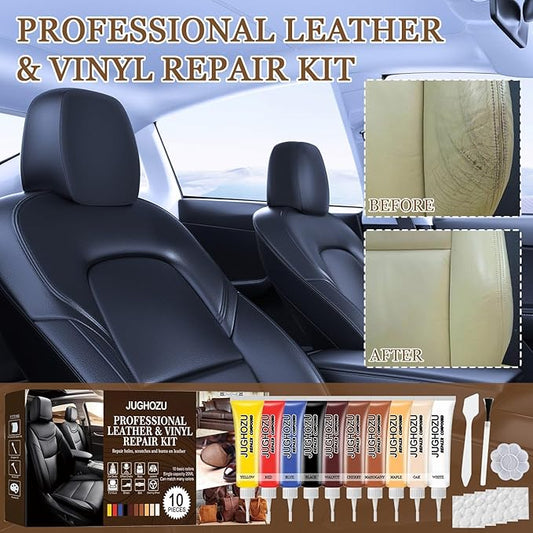 Jughozu Leather Repair Kit for Furniture, Car Seats, Jacket, 2026 New Vinyl Repair Kit with Easy Instructions to Match Any Color. Fix Tears, Scratches, Holes & Peeling on Genuine, Faux, Bonded.