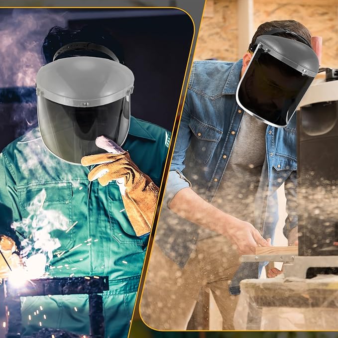 Amylove Safety Tinted Face Shield for Grind and Cutting Lightweight Protective Masks with Clear Replacement Guard Mask(Classic Style,Gray, Black, Clear,2 Pcs)