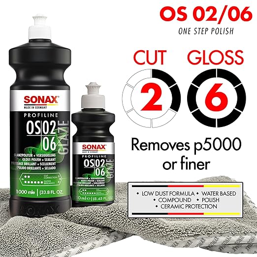 SONAX Glaze OS 02-06 | All-in-One Car Polish for Scratch Removal, High-Gloss Finish & Ceramic Protection | SiO2-Based 6-Month Durability | Hologram-Free Results for All Paint | 247300 | 1 Liter