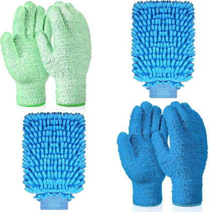 Potchen 6 Pcs Microfiber Dusting Mitt Gloves Microfiber Washable Dusting Gloves Car Wash Mitt for Leaf Cleaning Plant