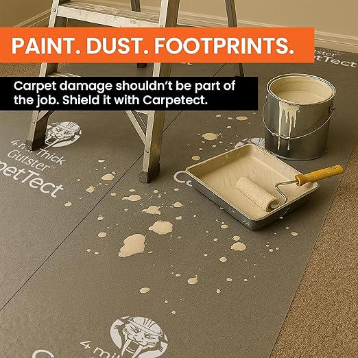 Gutster CarpetTect Floor Protection 24" x 200' | Heavy-Duty 4Mil Carpet Protection Film with Strong Adhesive | Plastic Carpet Protector & Surface Shield for Construction, Pets & Hardwood Floors