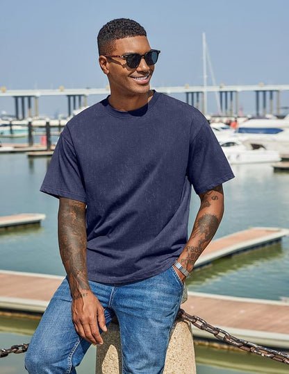 COOFANDY Men's Cotton T-Shirts Oversized Shirt Short Sleeves Streetwear Loose Fit Summer Tee Tops Washed Basic Unisex Shirts