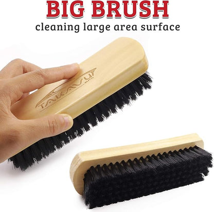 Leather & Textile Shine Brush by TAKAVU, Durable Soft Nylon Bristles, Included Detailing Cleaning Brush, Unique Concave Design Wood Handle for Car Interior Seat Carpet Upholstery Couch Boots Shoes