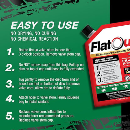 FlatOut Off-Road Tire Sealant, Outdoor Power Equipment Formula, Prevents Flat Tires, Fix a Flat Tire, Seals Leaks, Contains Kevlar, 32 Ounce Bag, 1-Pack