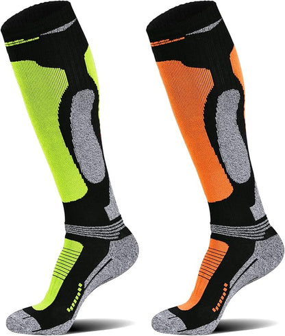Merino Wool Ski Socks 2 Pairs for Mens Womens Knee High Thermal Snowboarding Socks for Cold Weather