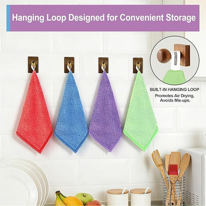 HOMERHYME Microfiber Cleaning Cloth, 12 Pack Cleaning Rags,12" X 11" Lint Free Dish Towels Wash Cloths, Reusable Microfiber Towels for Home and Kitchen Bathroom Apartment Cleaning Supplies, Assorted