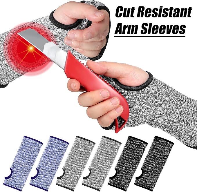 Geyoga 3 Pairs Cut Resistant Arm Sleeves Thin Arm Protectors Guard with Thumb Hole Gloves for Women Men Garden Kitchen(Black Blue Grey)