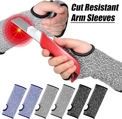 Geyoga 3 Pairs Cut Resistant Arm Sleeves Thin Arm Protectors Guard with Thumb Hole Gloves for Women Men Garden Kitchen(Black Blue Grey)
