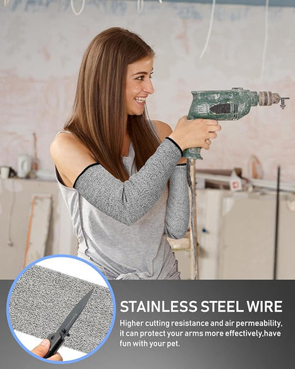 Geyoga 2 Pairs Arm Sleeves Guards Arm Protectors for Thin Skin and Bruising Protective Cut Resistant Sleeves for Men Women(Medium,Hppe,Black, Gray)