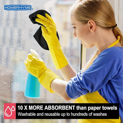 HOMERHYME Microfiber Cleaning Cloth, 12 Pack Black Cleaning Rags,12" X 11" Lint Free Dish Towels Wash Cloths, Reusable Microfiber Towels for Home and Kitchen Bathroom Apartment Cleaning Supplies