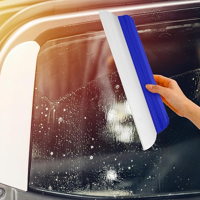 2 Pack 14 inch Car Drying Squeegee Longer Silicone Automotive Water Wiper Flexible Auto T-Bar Rubber Blade for Car Windshield Glass Window Bathroom Shower Squeegees Wash Tool(Blue)