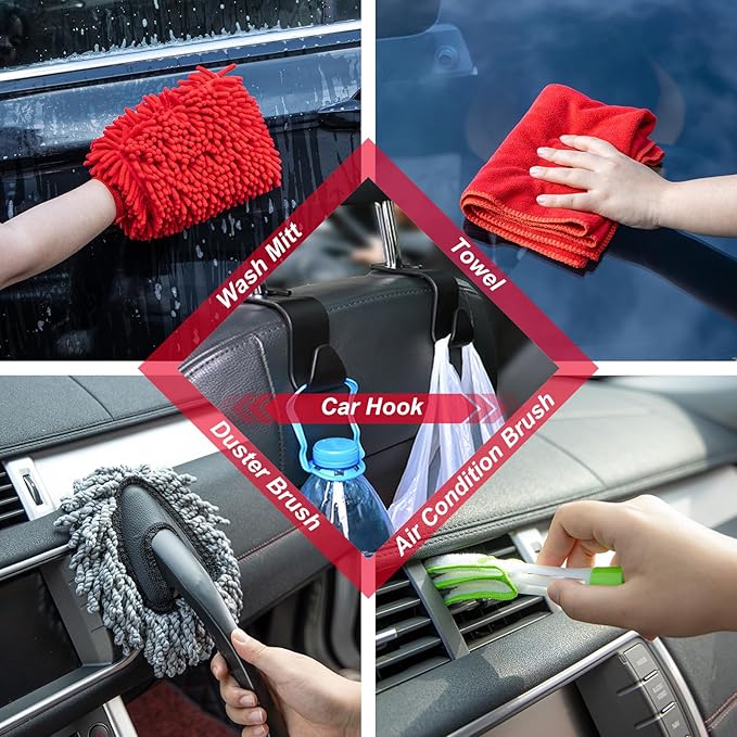GPUSFAK 42Pcs Car Wash Cleaning Kit with Foam Gun Sprayer Detailing Brushes Car Vacuum Windshield Cleaning Tool Tire Brush Towels Complete Interior Exterior Detailing Set for Car