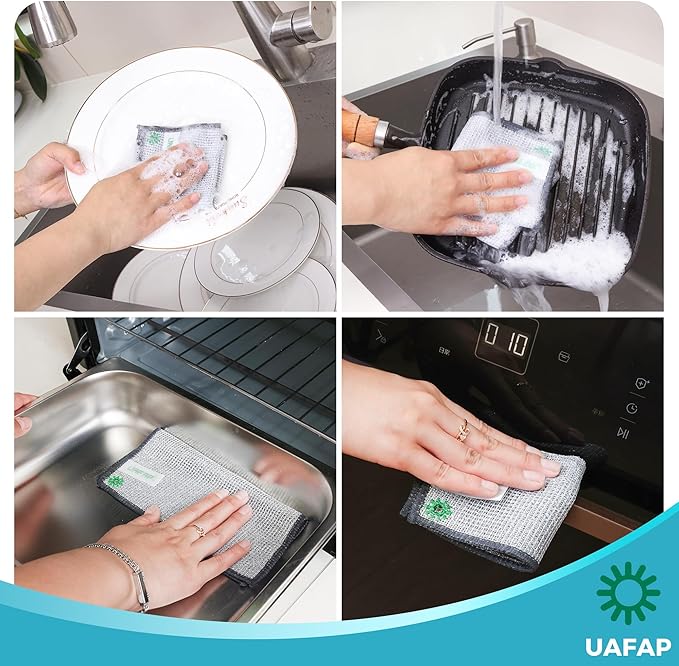UAFAP 12 PCS Non Scratch Wire Dishcloth, Cleans Fast Without Scratching, Stands Up to Stuck-on Grime, Multi-Surface Safe, Wire Dishwashing Rag Cleaning Power for Everyday Jobs 7.87“ x 7.87”