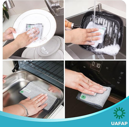 UAFAP 12 PCS Non Scratch Wire Dishcloth, Cleans Fast Without Scratching, Stands Up to Stuck-on Grime, Multi-Surface Safe, Wire Dishwashing Rag Cleaning Power for Everyday Jobs 7.87“ x 7.87”